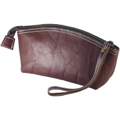 BAWAKO Premium Cosmetic Bag Make-Up Bag Made of High-Quality Genuine Leather, Chic Pencil Case Small Pencil Case for Women and Girls, wine red