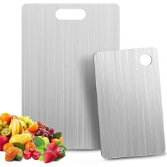 Titan Chopping Board, GUICHENO 2 Pieces 304 Chopping Board, Stainless Steel, Titanium Cutting Board, Double-Sided Chopping Board, Kitchen Board Cutting Board, Kitchen Accessories (34 x 23 cm + 25 x 15