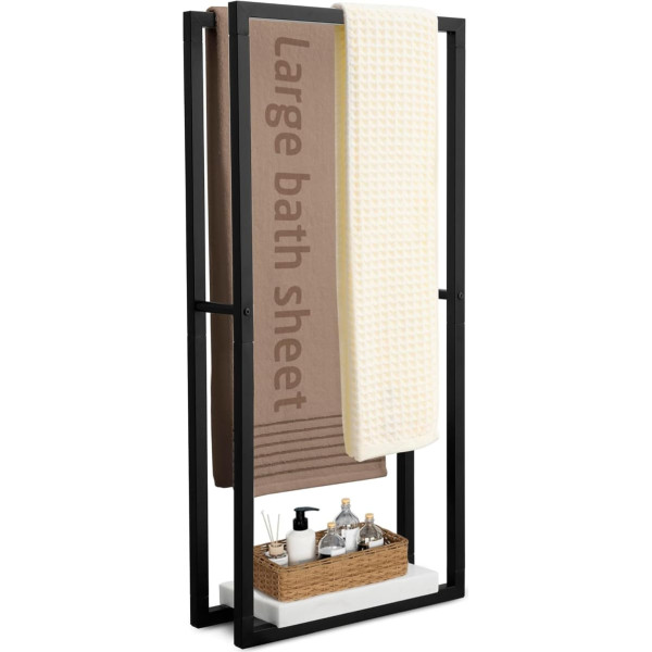 KES BTH503-BK Towel Rail Standing Black Bath Towel Holder Freestanding 2 Arms Towel Rack Bathroom Marble Towel Stand Clothes Rack