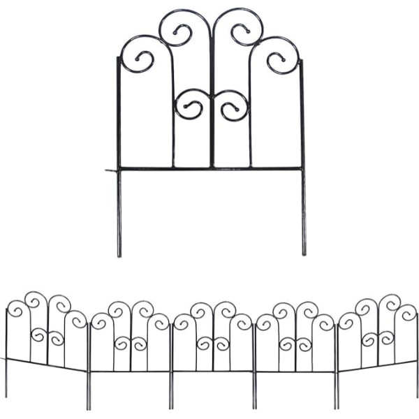 SCENDOR GARDEN Decorative Iron Garden Fence 43 cm x 1.5 m, Pack of 5 Panels Rust Resistant Metal Fence Panels for Flower Beds, Vegetable Gardens and Landscaping - Designs for Dogs