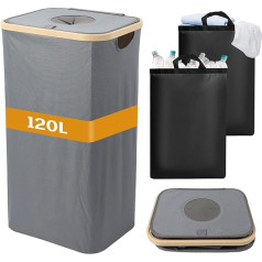 FYting Deposit Bottles Collection Container, 120 L Dirty Laundry Container XXL with 2 Removable Waterproof Inner Bag, Foldable Laundry Basket Collector with Lid for Clothes, Toys (Grey)