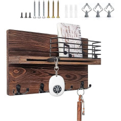HERKINDNESS Hallway Key Rack with 4 Double Head Hooks Key Ring Wall Shelf with Hooks with Screws and Expansion Tube for Hallway, Bedroom, Living Room