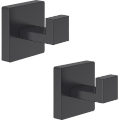 Zenovate Towel Hooks, Chrome, Pack of 2 Wall Hooks, SUS 304 Stainless Steel, Towel Hooks for Drilling for Bathroom, Wall Mountable Coat Hooks for Bathroom & Kitchen, Black