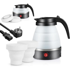 Foldable Kettle, 600 ml Camping Kettle & 2 Folding Cups, Motorhome Gadgets, Travel Kettle, Portable Electric Kettle for Camping - Travel Kettle (Black)