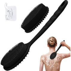 GEENOA Rückenschrubber für Dusche, sanfter Silikon-Körperschrubber, weicher Silikon-Luffa mit Griff, Rückenbürste Badebürste mit zwei austauschbaren Bürstenköpfen (Schwarz-Zwei Köpfe)