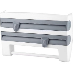 Wall Kitchen Roll Holder, Wall Roll Holder with Shelves, Wall Mounted Paper Tissue Holder, Kitchen Roll Holder with Foil Cutter, Removable Paper Towel Holder Rod (Khaki and Blue)