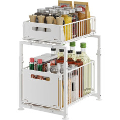 YunNasi Base Cabinet Organiser, Kitchen Cabinet with 2 Levels, Kitchen Shelf, Worktop, Metal Undersink for Bathroom (White, Model A)