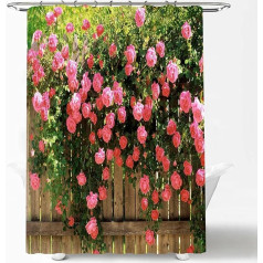 AONIYOU Floral Shower Curtain 120x180cm Waterproof Polyester Material 3D Background Garden Flowers Bathroom Accessories Green Wine Curtains Floral Landscape Home Decor with 12
