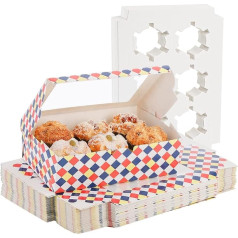 Okllen Pack of 50 6 Count Cupcake Boxes with Window and Insert Holds 6 Cupcakes, Cardboard Cupcake Holder Carrier Bakery Treat Boxes Containers for Biscuits, Muffins, Wedding, Party Favour