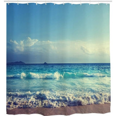 goodbath Extra Long Shower Curtain Ocean Waves Sky Waterproof Anti Mould Fabric Shower Curtains Wet Room 71x84 Inches Blue White Brown