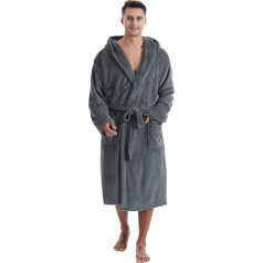 Yoimira Fleece-Bademantel für Herren, mit Kapuze, Wintermantel, zwei Taschen und verstellbarem Gürtel