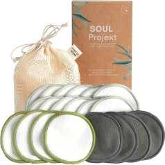 SOUL PROJEKT 20 x Make-Up Pads Washable, 3 Layers, 20 Pieces Reusable, Washable Cotton Pads Made of Bamboo & Cotton with Laundry Bag, Environmentally Friendly, Organic Face Pads