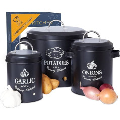 HIKITCHEN B-Ware Storage Container Potato Pot Onion Pot Garlic Pot Storage in the Kitchen Decoration Potato Storage Onion Storage Garlic Black