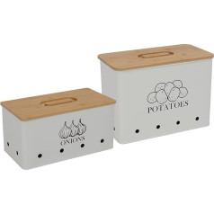 Xbopetda Potato Onion Storage Box, Food Container Sets, Vegetable Storage Jars, Set of 2 Glass Pots Containers, Storage Holes and Bamboo Lid, White