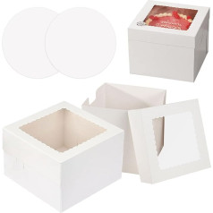Pack of 2 Cake Boxes, 25.4 x 25.4 x 20 cm Cake Box Cardboard with Window, Cake Box with Cake Board, White Cake Box, Cake Box High for Cakes, Cupcakes, Doughnuts, Biscuits, Desserts