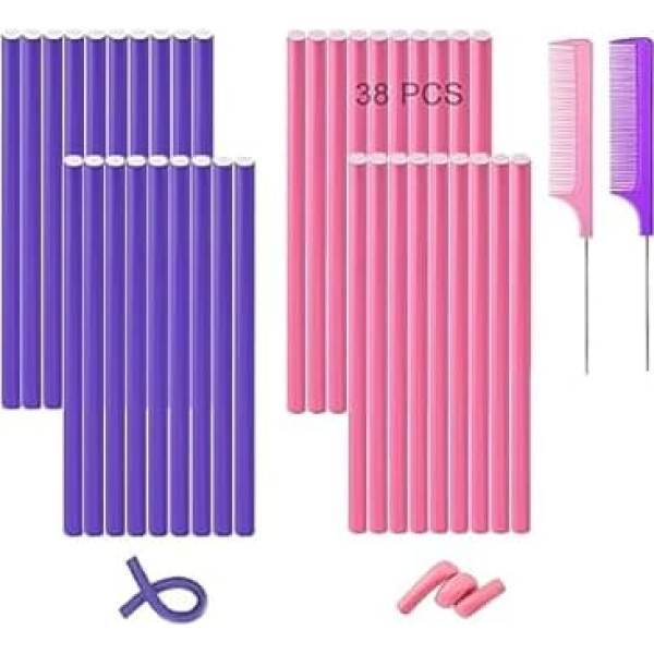 Flexible Curling Irons 38 Pieces 24cm Flexible Curling Irons Twist Foam Curlers Flexible Curling Rods Soft Flexible Hair Rollers Heat Resistant Bendable Curlers for Long