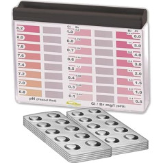 Premium Rapid Method Chlorine pH Water Tester with 100 Test Tablets, 50 x Phenol Red and 50 x DPD1, Display of 16 Different Measurements