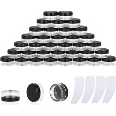 100 Stück 3 Gramm Probenbehälter, leere Gläser mit Deckel, kleine Kosmetikbehälter, Mini-Probengläser mit 8 Mini-Spateln für Make-up, Öle, Lotion, Puder, Farbe, Schmuck, Lippenbalsam (schwarzer Deckel