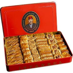 Hafiz Mustafa 1864 Istanbul Baklava Pastry Tin, Baked Baklava Dessert Snacks Made from Fresh Phyllo Dough Leaves, Pistachio, Hazelnut, Turkish Candy Tray Gift Ideas for Birthday