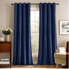 Deconovo Opaque Curtains, Velvet Bedroom Curtain, Heat-Insulating, 180 x 140 cm (Height x Width), Dark Blue, Set of 2