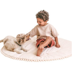 MINICAMP Baby Floor Play Mat - Padded - Round Floor Mat with Pompoms for Teepee Tents - Play Mat Made of 100% Certified Cotton - Rug for Children's Room - 115 cm Diameter