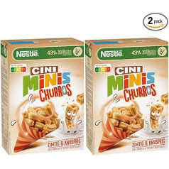 Nestlé CINI MINIS Churros Breakfast Cereals with 42% Whole Grain Content, Pack of 2 (1 x 360 g)
