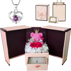 KEKECHAORAN Eternal Rose Set, Preserved Flowers Jewellery Box with Chain, I Love You Necklace Gift Box, Romantic Gift for Valentine's Day, Plastic