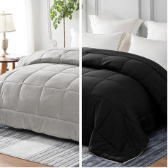 Whale Flotilla Duvet 155 x 220 cm, 300 GSM Microfibre, Breathable Ultra Soft All-Season Duvet Quilt for 4 Seasons, Black, Light Grey