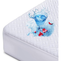 Hanherry 100% Waterproof Mattress Protector Queen Size Bamboo Mattress Cover 3D Air Fabric Cooling Mattress Cover Smooth Soft Breathable Noiseless 8cm Deep Pocket