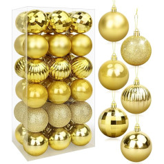 Christmas Tree Baubles, 34 Piece Christmas Bauble Set, Shatter-Resistant Christmas Decorations, Tree Baubles, Tree Decorations for Christmas - Matt, Glitter, Decorative Baubles for Hanging, Christmas Tree Decoration Set
