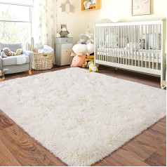 Chicnix High Pile Fluffy Bedroom Rug, 120 x 160 cm, Cream, Living Room Rug, Soft Bed Rug, Non-Slip Shaggy Rug for Living Room, Children's Room