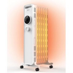 Midea NY1507-22M Oil Radiator 1500 W Energy-Saving Quiet, Electric Heater with 7 Ribs, Thermostat, 3 Heat Settings, Tilt and Overheating Protection, Eco Mode, Quick Heating and Portable, White