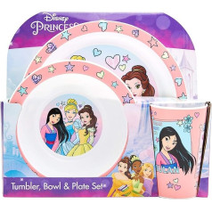 Disney Princess Kids Crockery Set - 3-Piece Reusable PP Plate, Bowl & Cup Set for Children - Cinderella Mulan Belle Tumbler & Crockery Set for Meals - from 24 Months