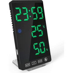 DollaTek Smart Mirror LED Clock Decorative Phone Charger Alarm Clock 4-Level Brightness Digital Clock with Weather Temperature Display - Black Shell and Green Digital Display