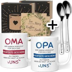 Orange9 Gift Set Grandma Grandpa Gifts with Spoon - Grandma Grandpa Gift Christmas - Grandma Grandpa Mug with Saying - Grandma Grandpa Spoon (Ceramic 330 ml)