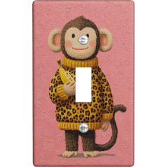 Lichtschalter-Abdeckplatte mit niedlichem Affen-Motiv mit Banane, pfirsichfarbenes Tiermotiv für Kinderzimmer, lustige dekorative Wandplatte, thermoplastische Standardgröße, einzelner Kippschalter