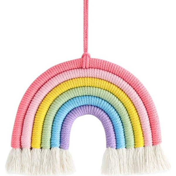 Soulnioi Rainbow Wall Decor, Macrame Wall Hanging, Girls Bedroom Decor, Wall Decorations for Bedroom, Hanging Woven Tassel, Wall Hanging Decoration, Rainbow Tassel, Dream Catcher,