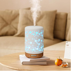 Dreamhigh® Aroma Diffuser Ceramic 100 ml, White Ultrasonic Aroma Diffuser for Essential Oils with 7-Colour LED Light, Humidifier Electric Oil Burner, Timer, Automatic Shut-Off