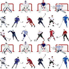 Ice Hockey Upholstery Fabric for Chairs, Hockey Players, Winter Sports, Outdoor Fabric by The Yard Hockey Punk Hockey Stadium Fabric for Upholstery and DIY Projects, 92 x 150 cm, Red, White