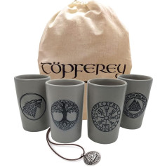 Töpferey Viking Mug Set, Clay Mug with Engraving, Medieval Coffee Mug, Ceramic Mug Set, Viking, Grey, 5-Piece Set
