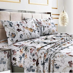Tribeca Living King Size Duvet Cover Set 300 Thread Count Soft Cotton Sateen Floral Print with Extra Deep Pockets 4 Piece Bedding Set Amalfi Deep Red/Multi