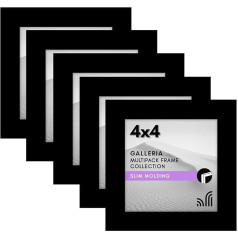 Americanflat 4x4 Picture Frame with Polished Plexiglass - Set of 5 - Galleria Collection - Gallery Wall Frame Set for Tabletop and Wall Display - Black