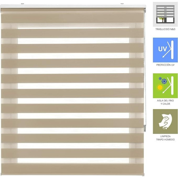 INTERBLIND Elegant Night and Day Roller Blind Size 120 x 180 cm Easy Installation Fabric Size 117 x 175 cm Beige