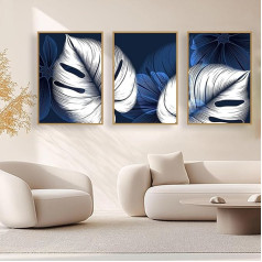 UGZDEA Abstract Canvas Poster, Modern Blue White Plant Leaves Art Poster Nordic Living Room Bedroom Decoration Picture without Frame (3 x 50 x 70 cm, B)