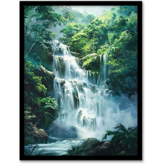 Artery8 Jungle Waterfall Amazon Rainforest Landscape Living Room Artwork Framed Wall Art Print A4