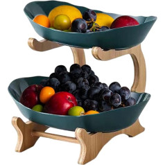 Inscrip Fruit Stand, Fruit Bowl, Space-Saving Fruit Basket Stand for the Family, Stable and Without Shaking, Plastic Fruit Bowl with Bamboo Stand, for Vegetables, Fruit, Snacks, Sweets (Green, 2