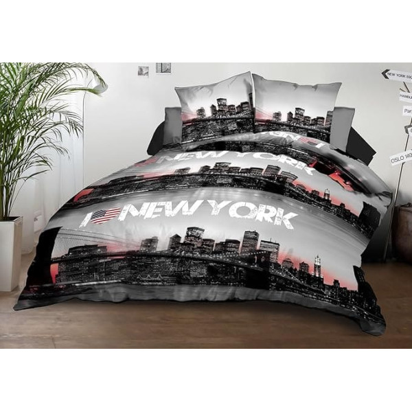 Le linge de Jules New York Duvet Cover 220 x 240 cm + 2 Pillowcases Microfibre Soft and Durable Easy Care