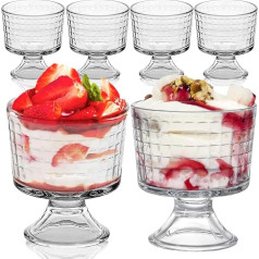 LYCN 6 Pack Glass Footed Dessert Cups, 330ml Trifle Glass Cups, Crystal Glass Foot Ice Bowls, Parfait Cups for Ice Cream Sundae, Fruit Pudding, Cocktail