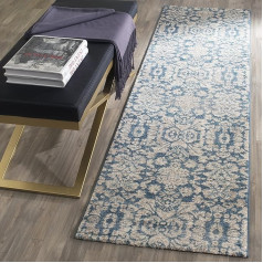 SAFAVIEH Sofia Collection Traditional Rug for Living Room Dining Room Bedroom Short Pile Blue and Beige 26 x 72 Inch