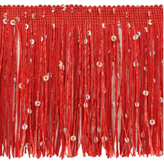 10 cm langer, glitzernder Pailletten-Fransenbesatz (Stil # CFS04) Kirschrot # E6 (Hellrot) 4,5 m (5 Yards) Vorteilspack